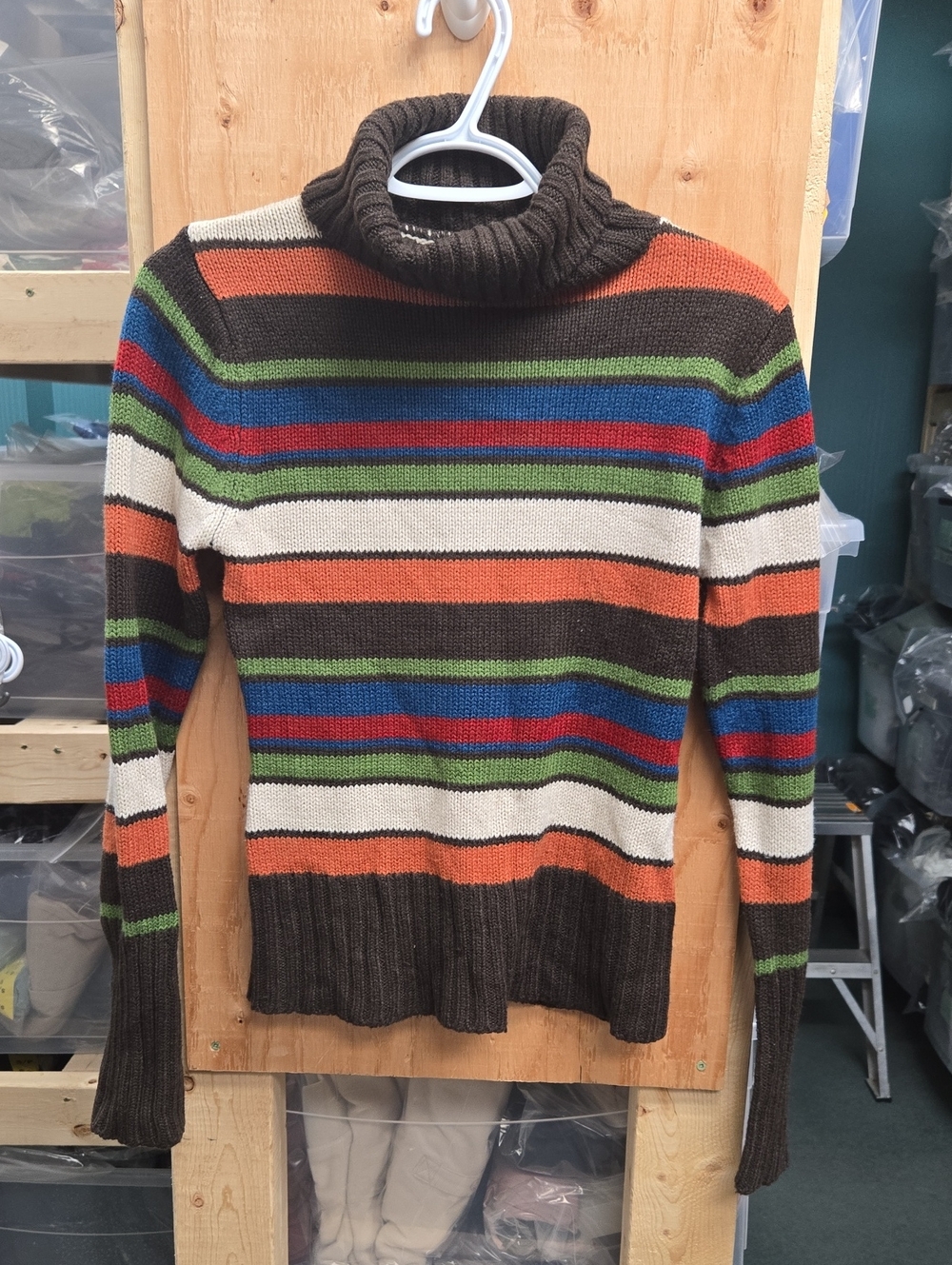 Suzy Shier Size S Brown Striped Knit Turtleneck Sweater